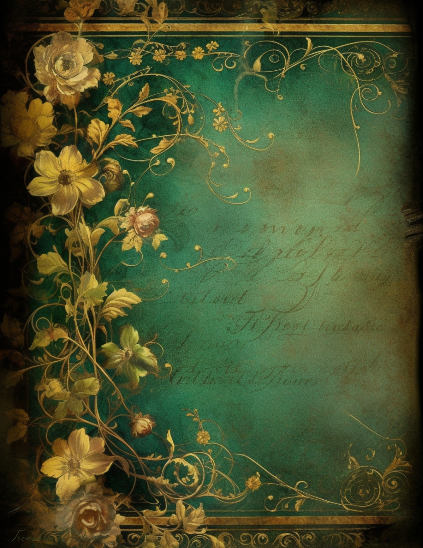 Golden and Green Vintage Stationary Set Digital Download