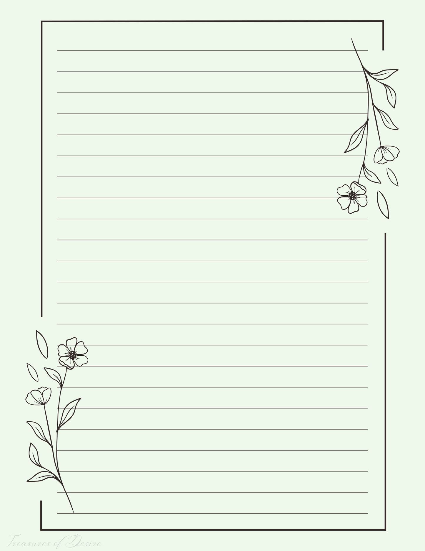 Light Green Minimalist Flower Stationary Digital Download
