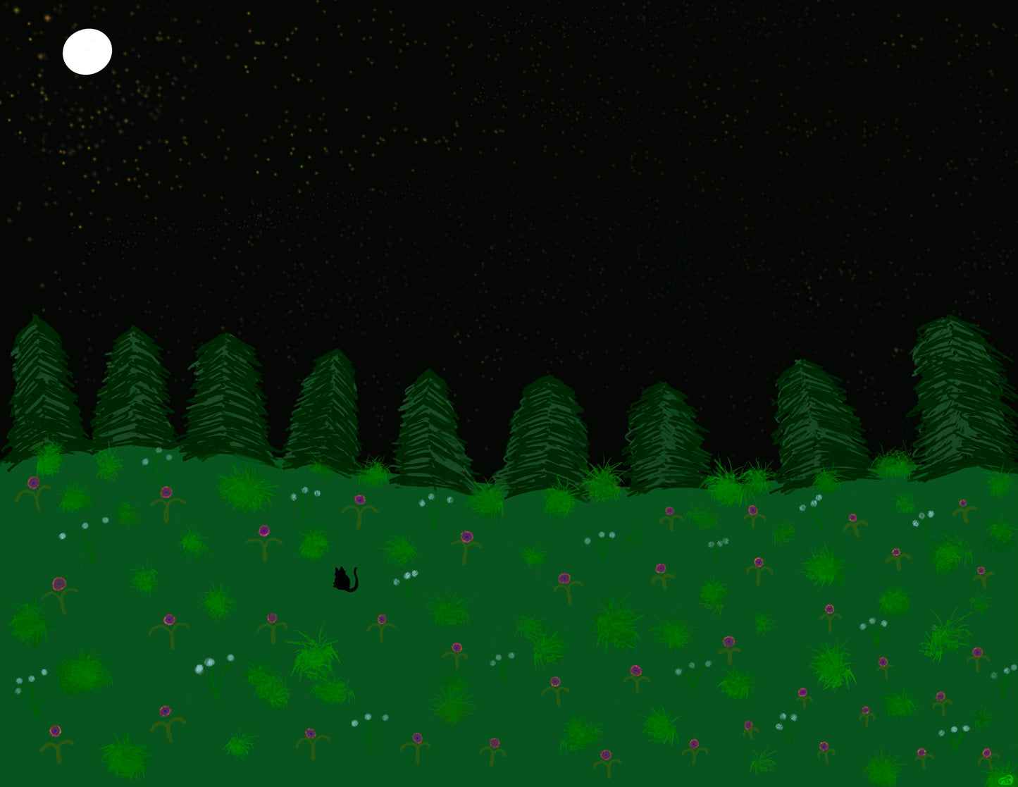 Moonlit Familiar Meadow | Magical Forest Art Print (8.5 x 11)