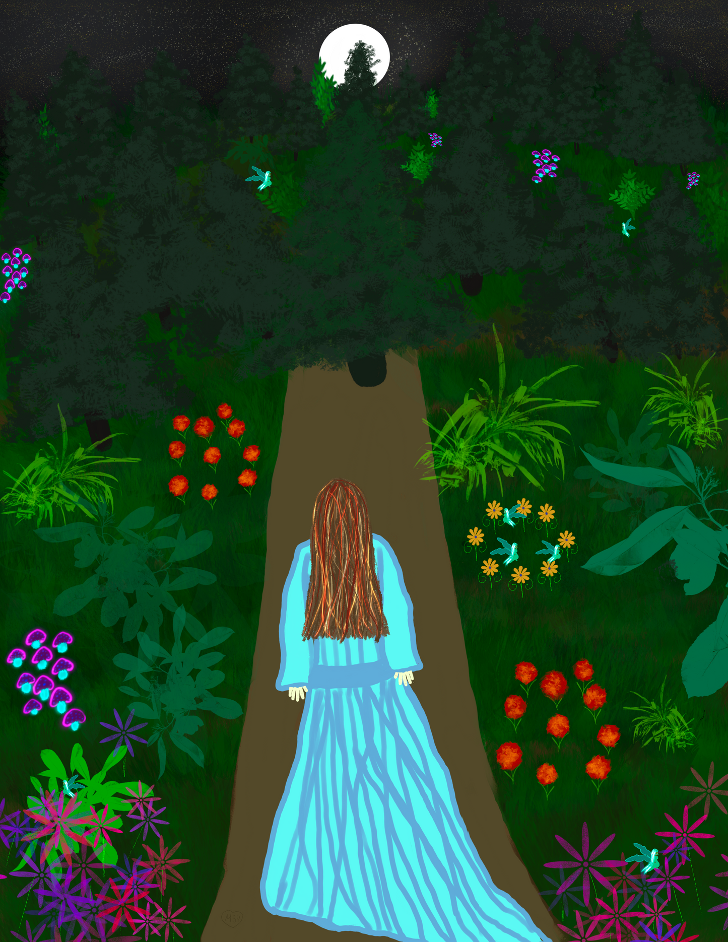 Moonveil Fae Crossing | Original Fantasy Art Print 8.5 × 11