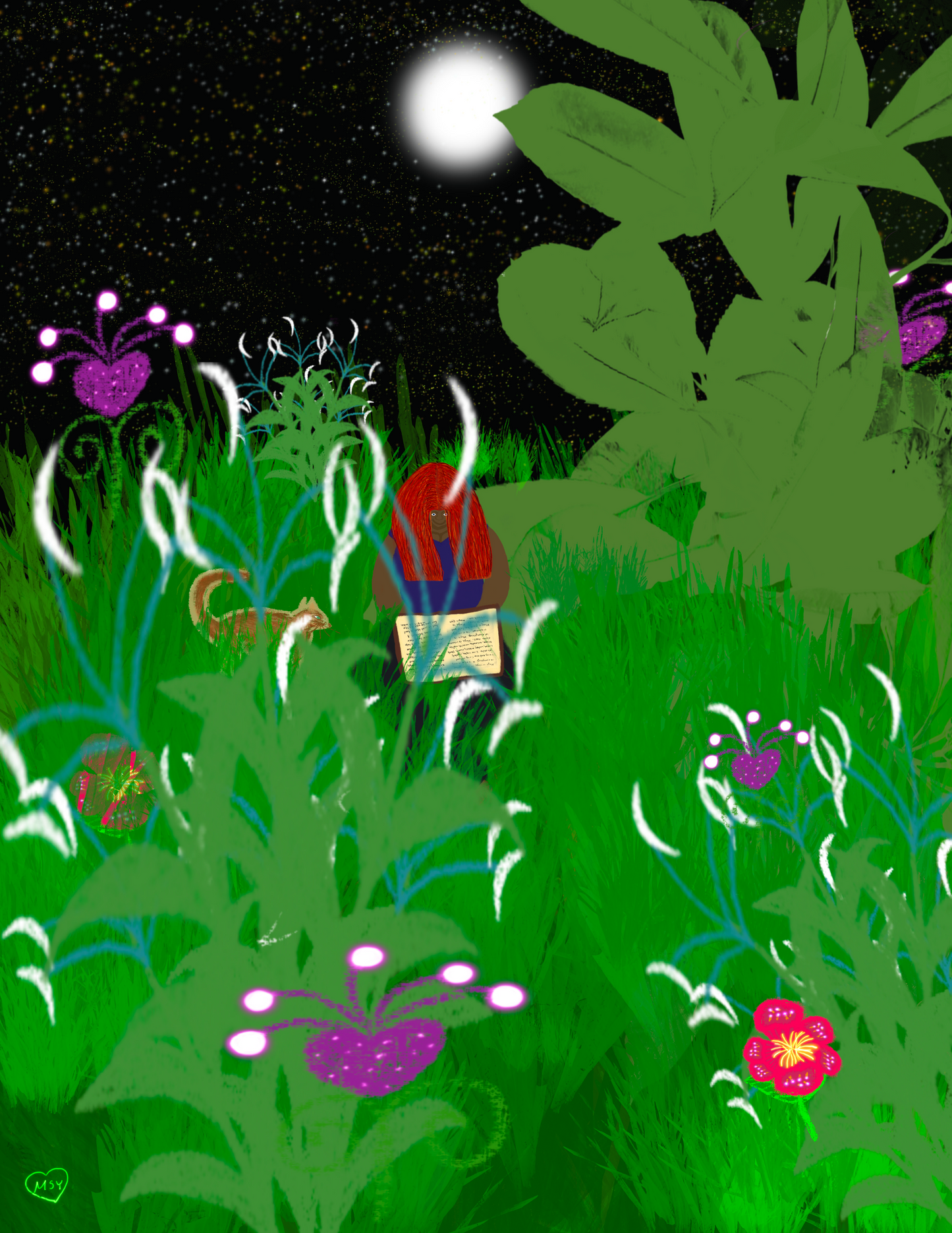 Moonlit Meadow Reading | Witch & Companion Art Print