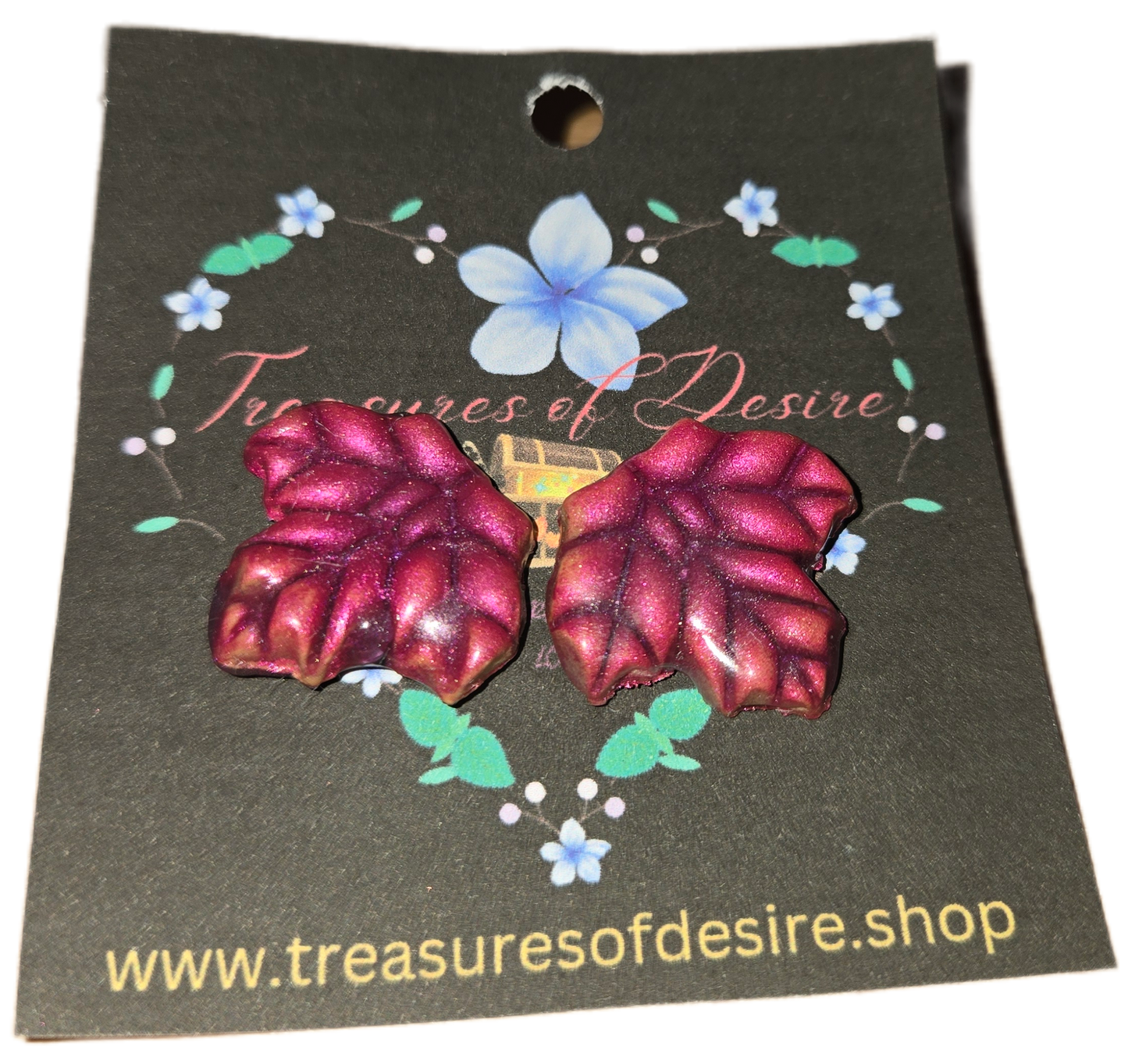 Enchanted Maple Whisper Earrings Plum & Magenta Polymer Clay Maple Leaf Studs