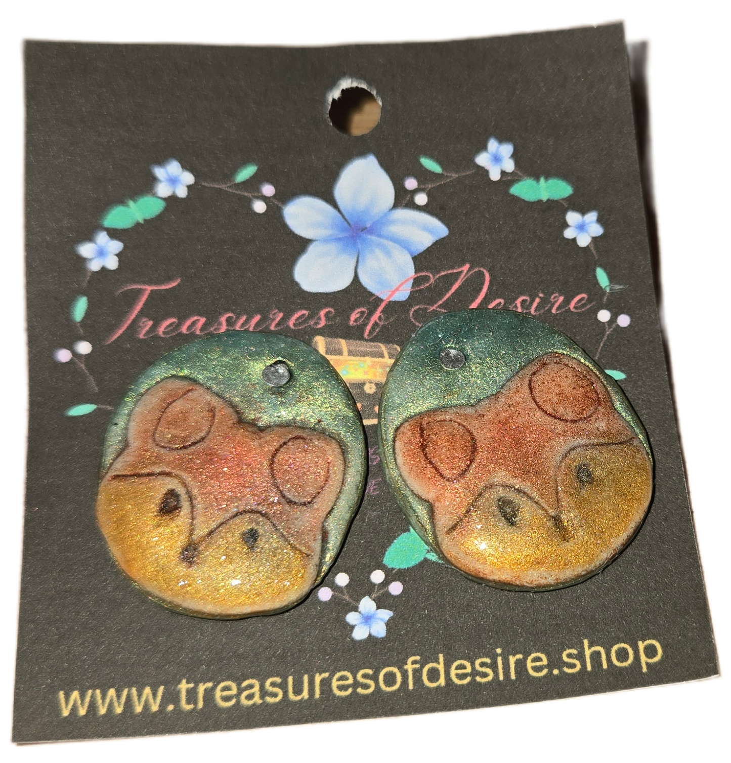 Misty Peaks Red Panda Studs: Shimmering Polymer Clay Earrings