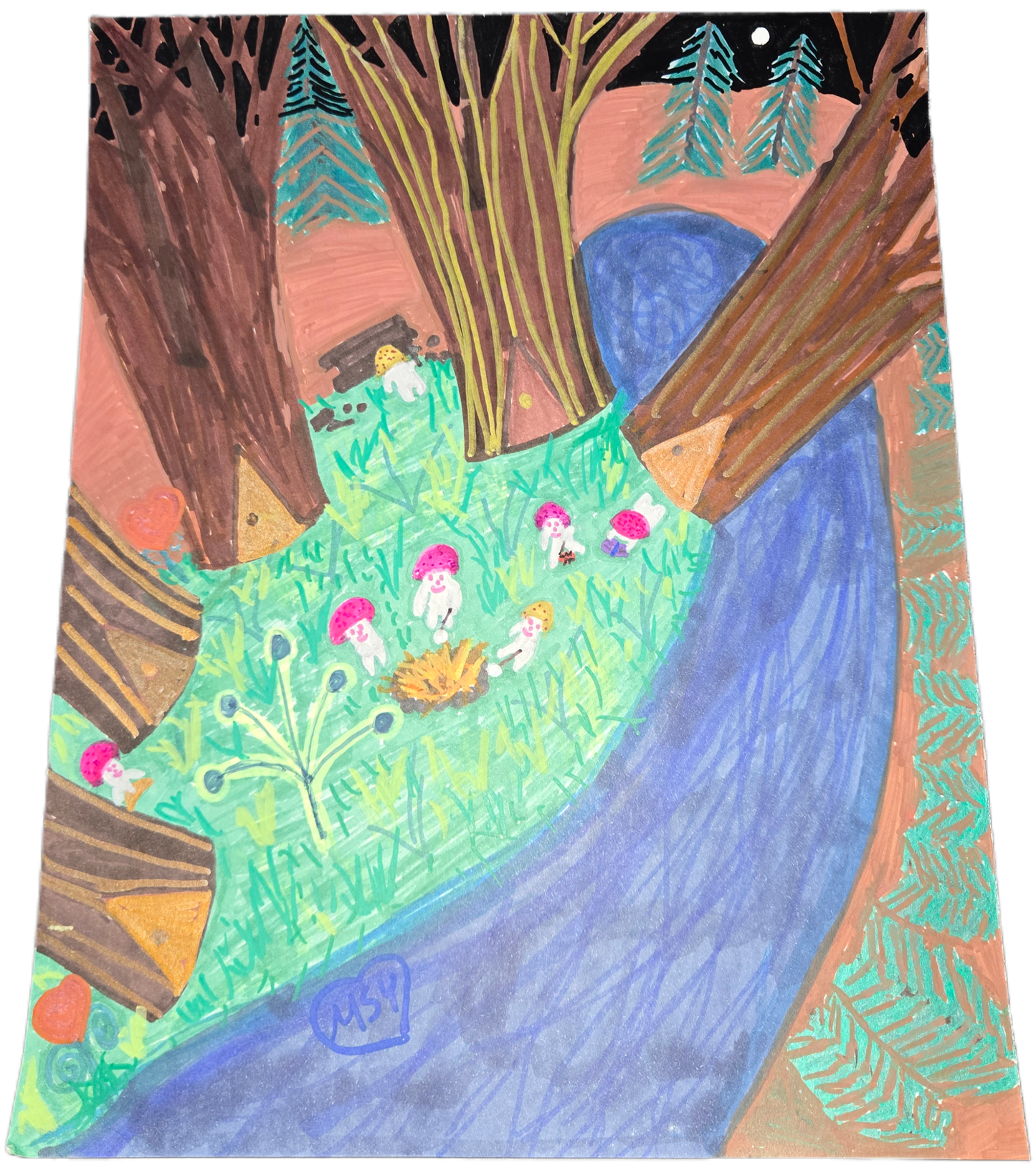 Mycelliim Creatures: Campfire Tales by the Blue River (Original Enchanted Art)