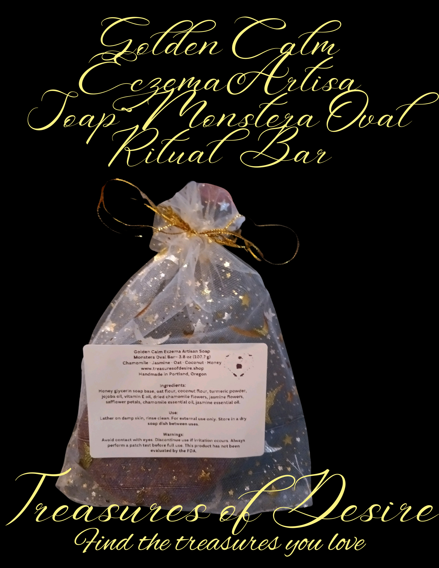 Golden Calm Eczema Luxery Artisan Soap - Monstera Oval Bar