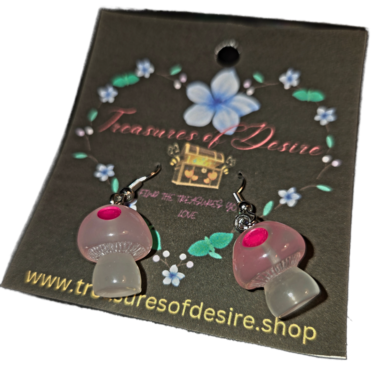Pink Glow In The Dark Mushroom Danglers