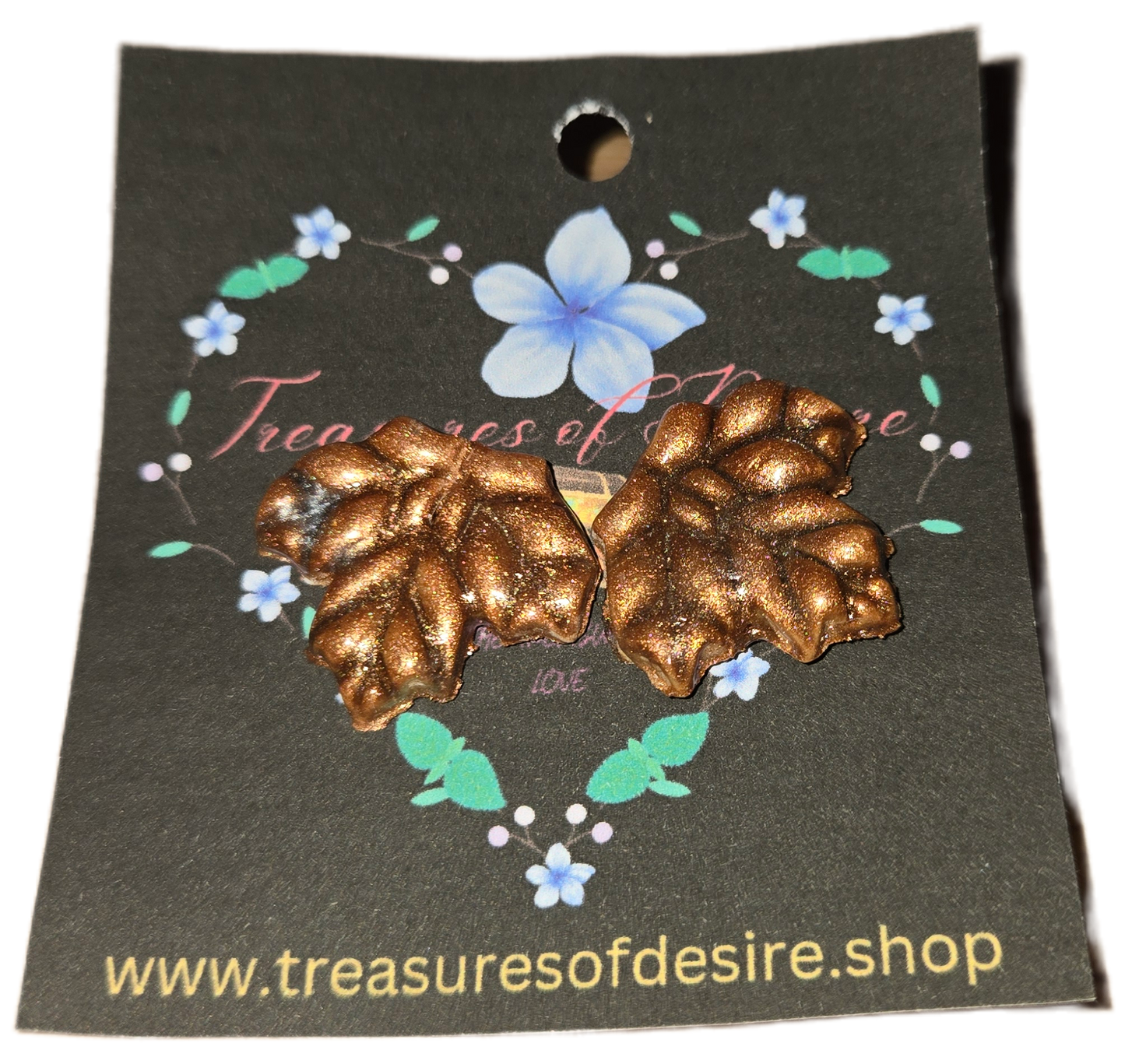 Honeyed Copper Whisper Earrings Shimmering Polymer Clay Maple Leaf Studs