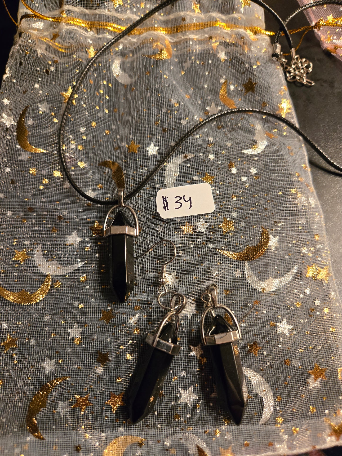 Obsidian necklace and earing set