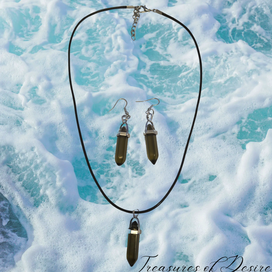 Smoky Quartz Crystal Necklace and Earing Set