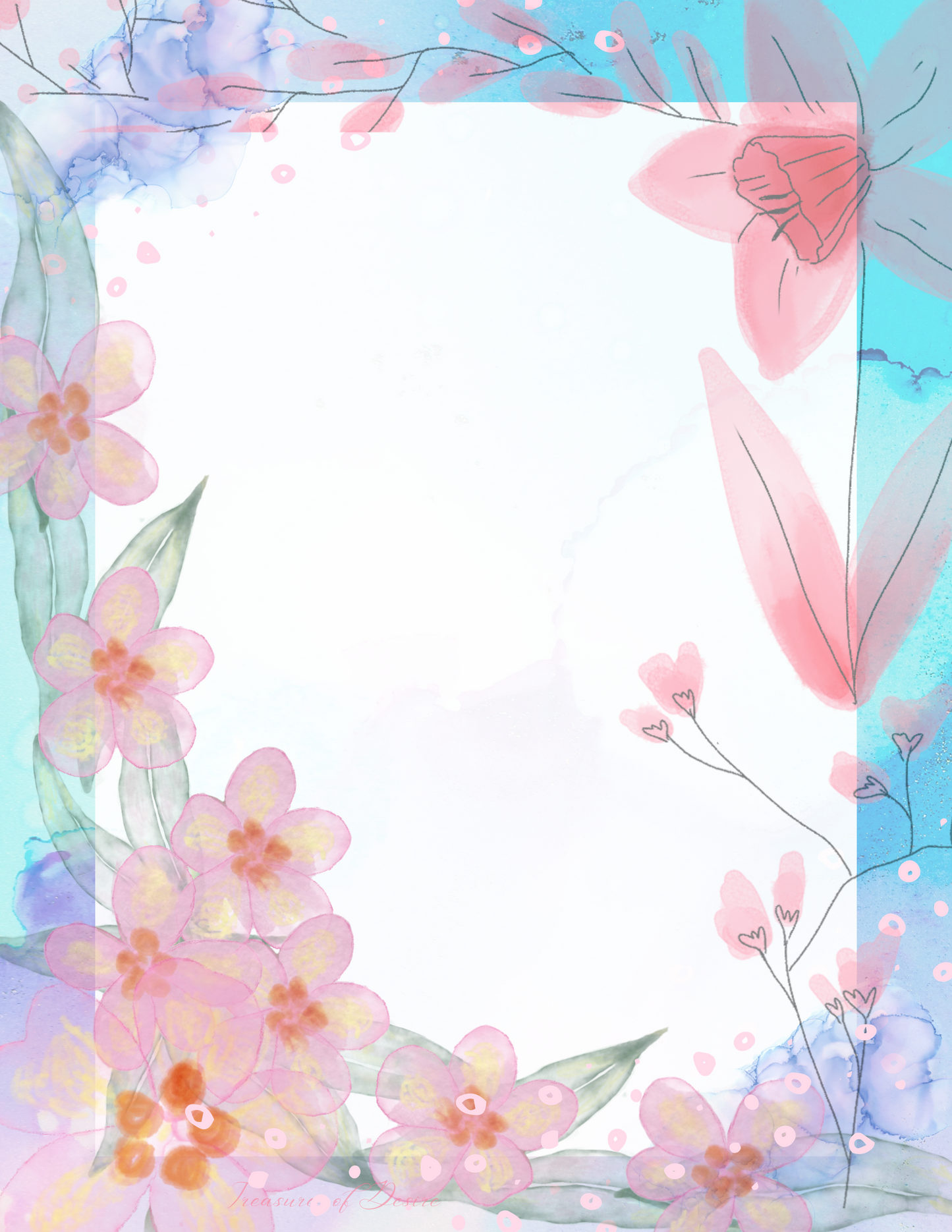 Spring Watercolor Stationary Set Digital Download