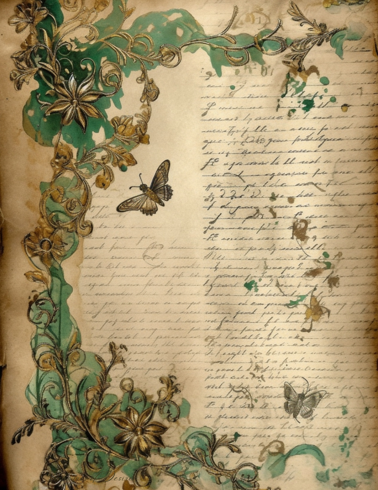 Vintage Butterfly Vines Stationary Set Digital Download