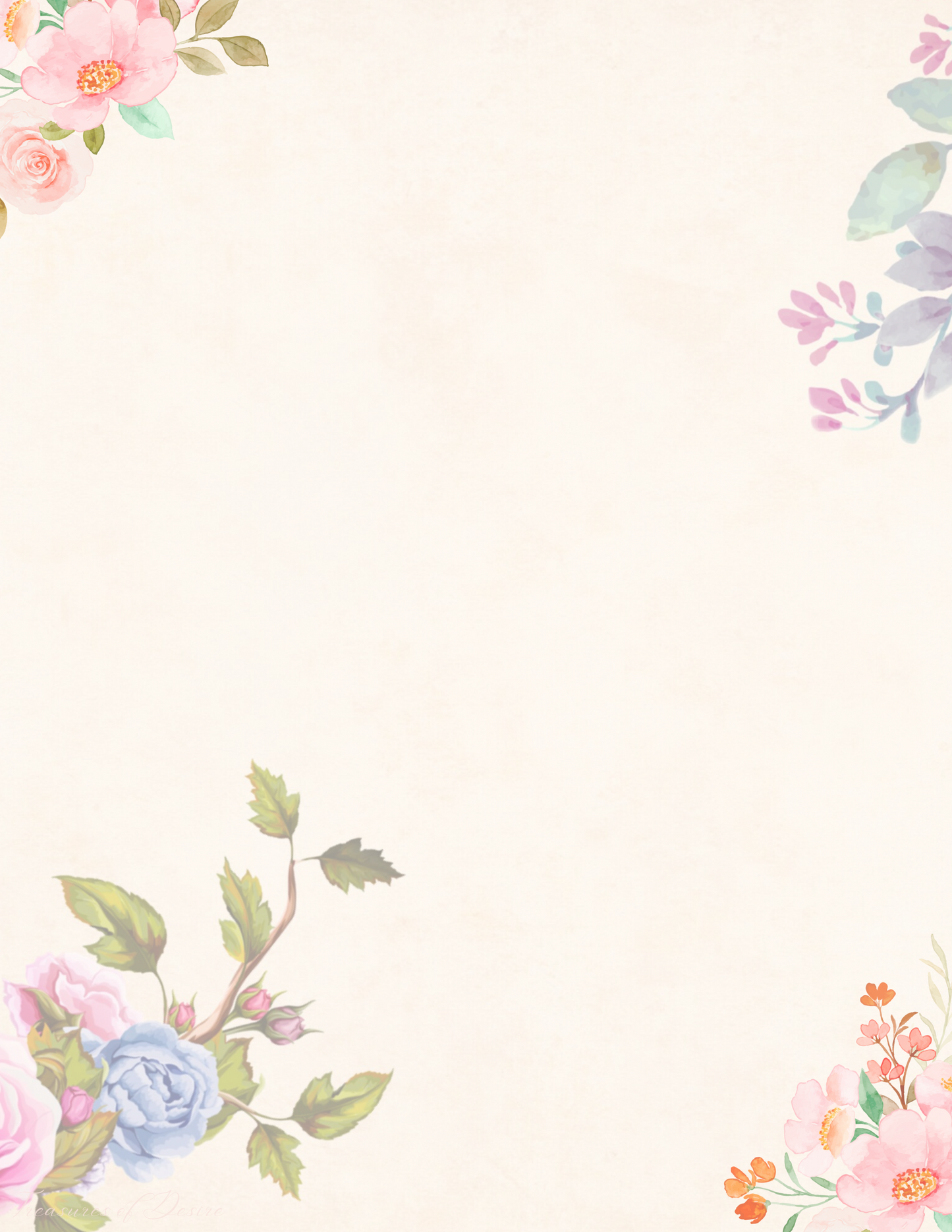 Pink Beige Flower Stationary Digital Download