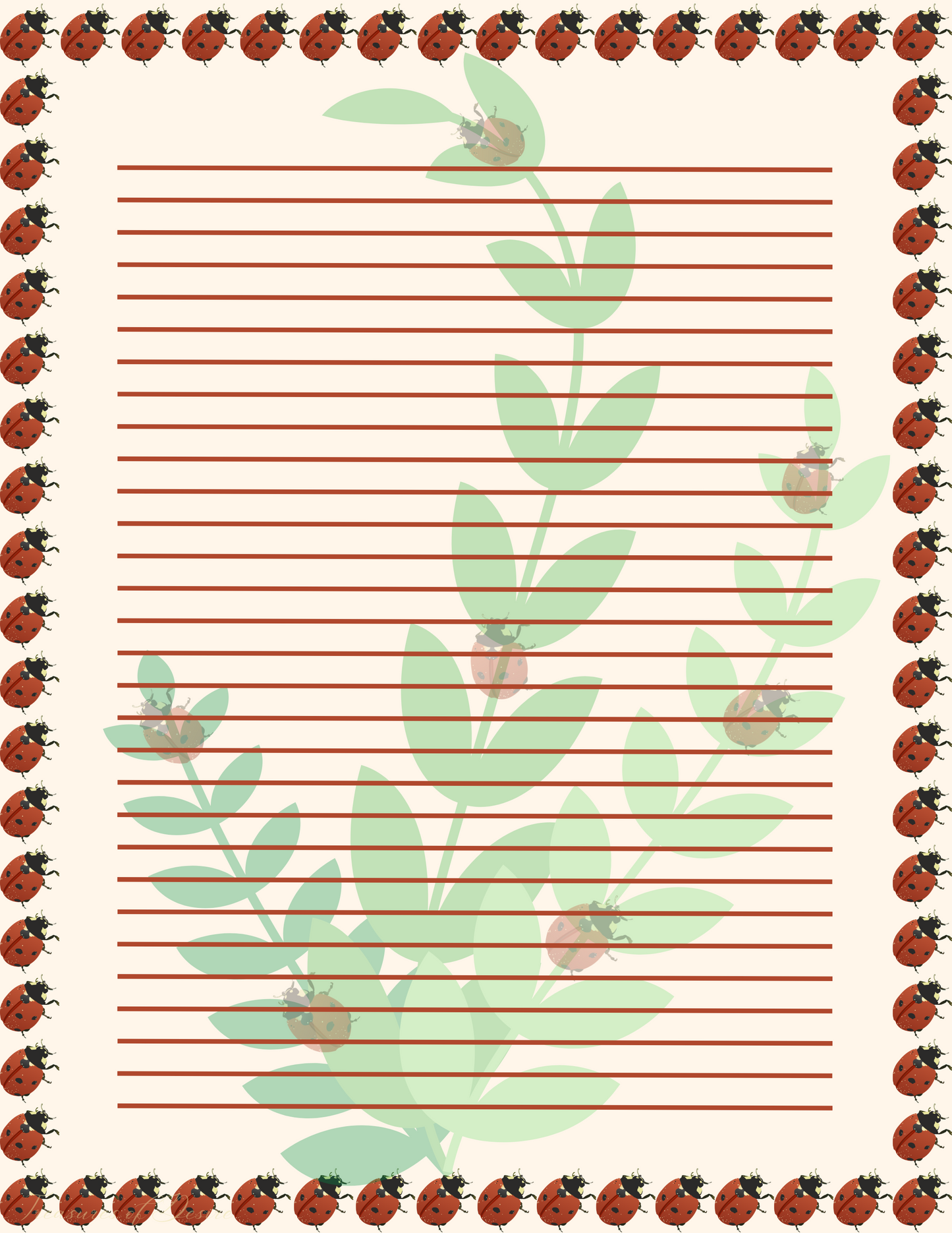 Lady bug Stationary Set Digital Download