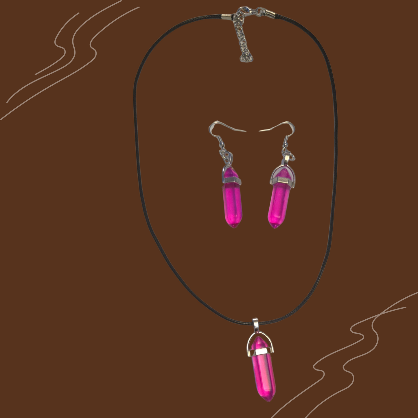 Rose Quartz Crystal Necklace and Earing Set