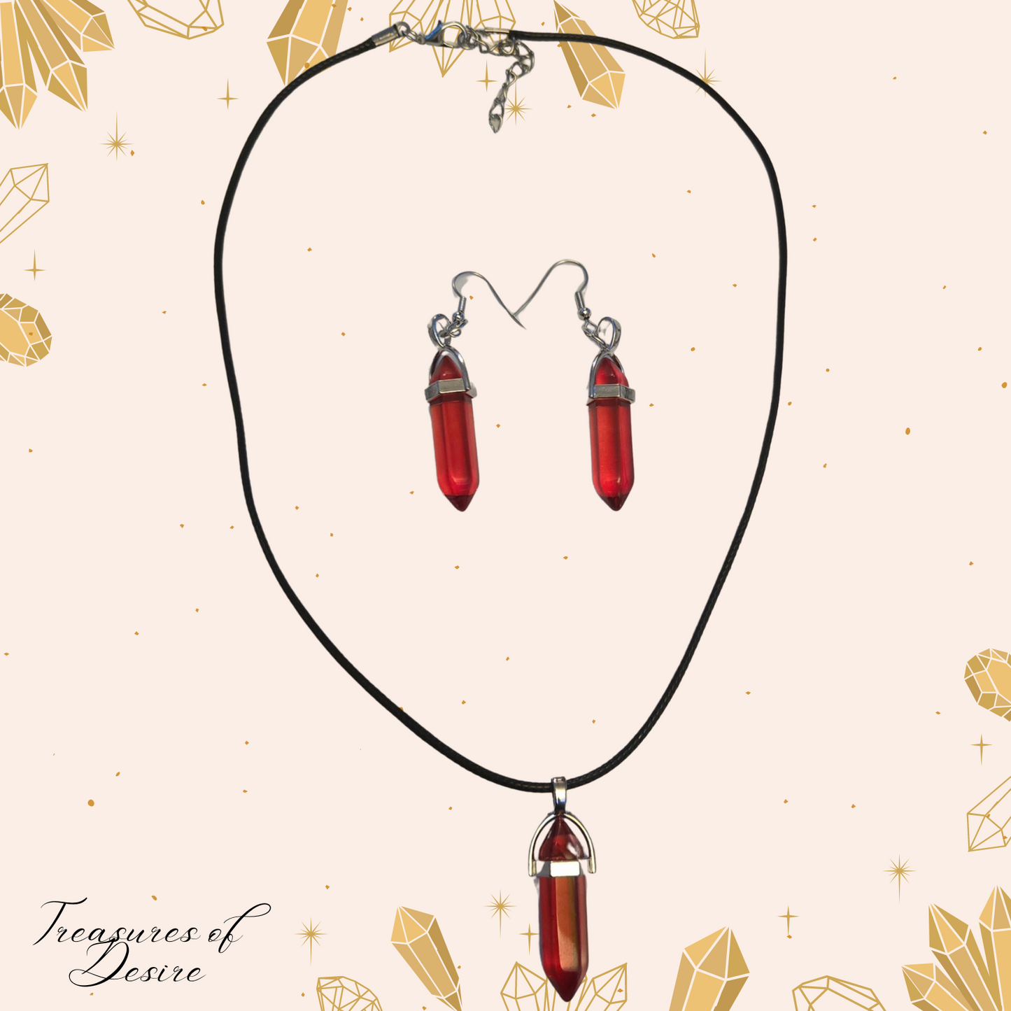 Ruby Crystal Necklace And Earing Set