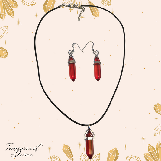 Ruby Crystal Necklace And Earing Set