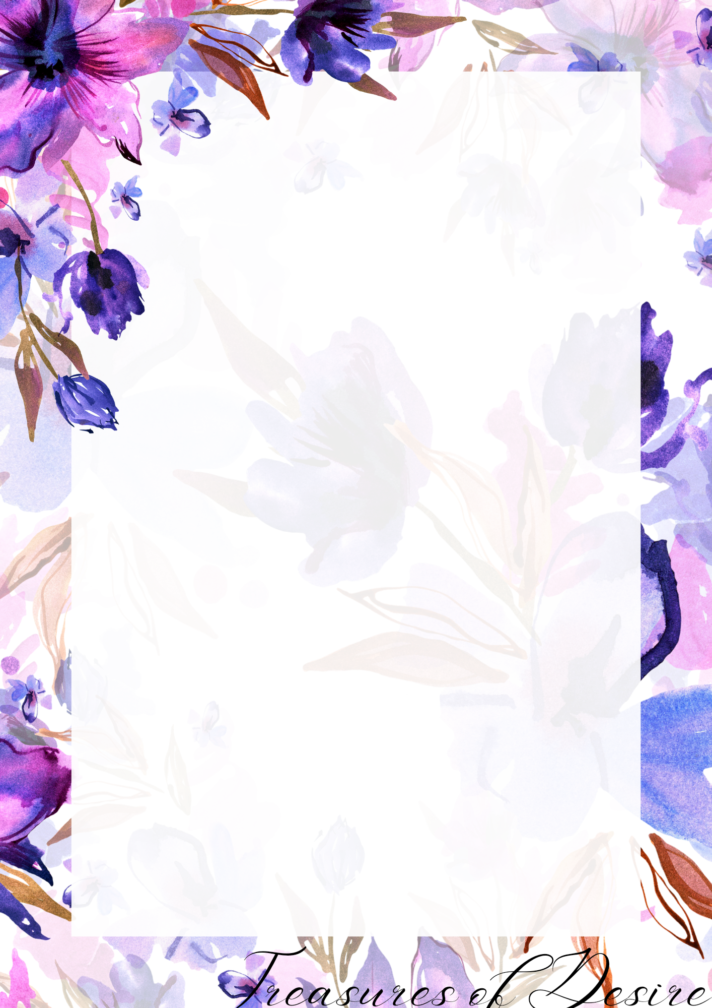 Purple Watercolor Floral Stationary Set Digital Download