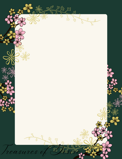 Green Floral Border Stationary Set Digital Download