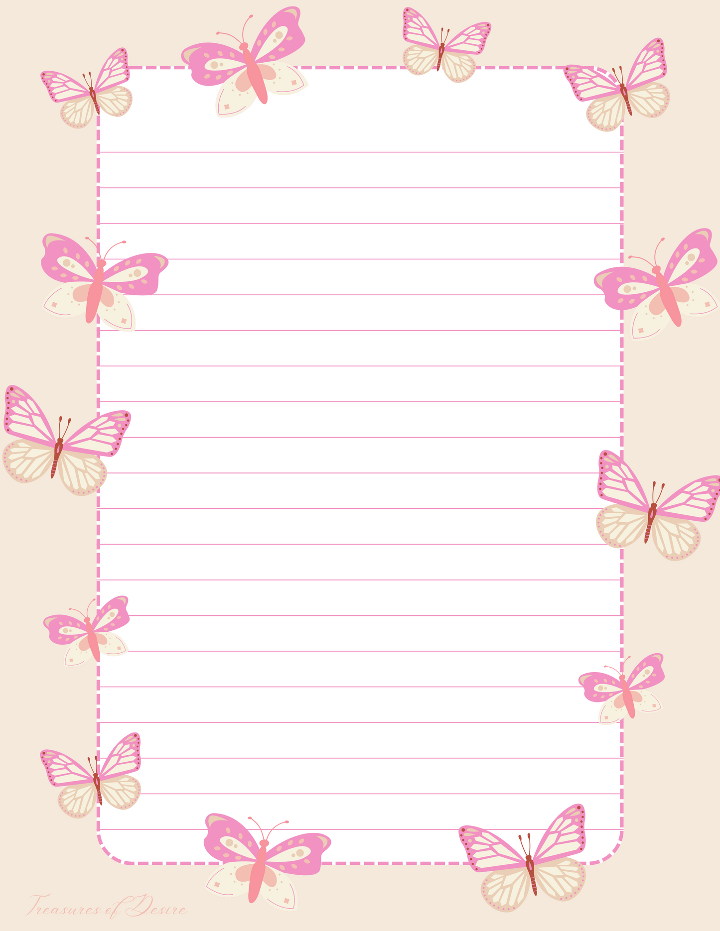 Pink Butterfly Stationary Digital Download