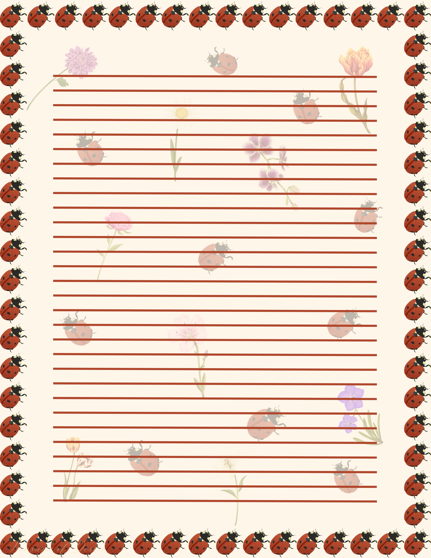 Lady bug Stationary Set Digital Download