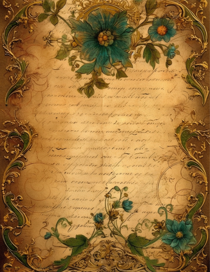 Vintage Green Flowers Stationary Set Digital Download