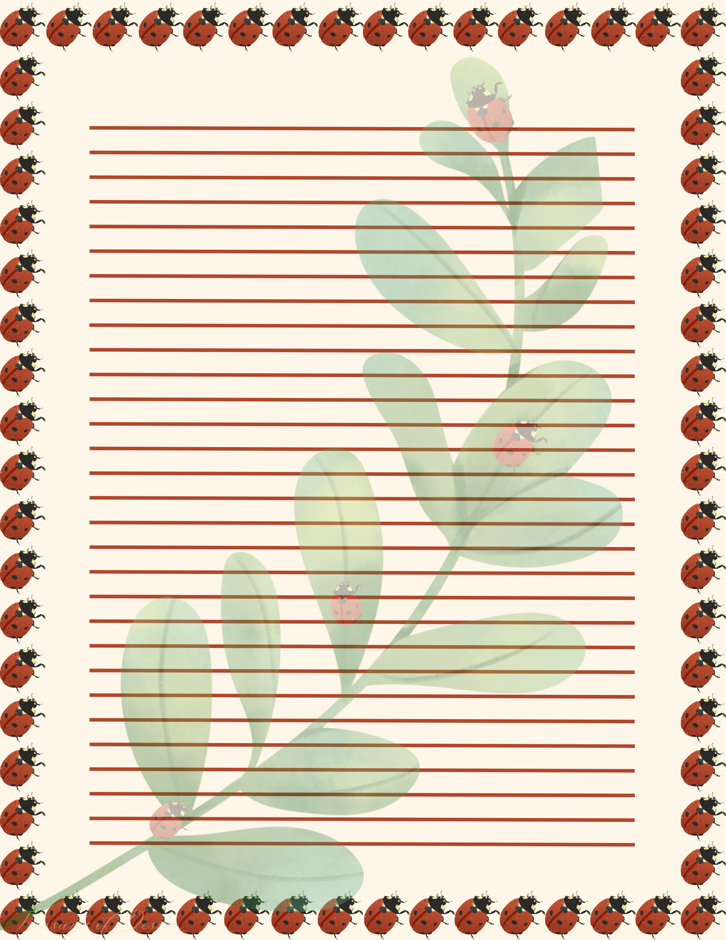 Lady bug Stationary Set Digital Download