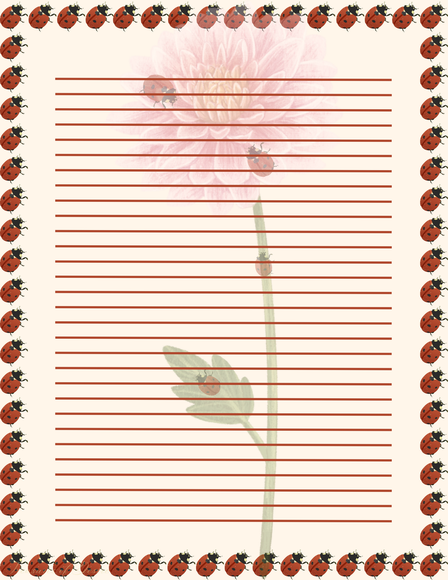 Lady bug Stationary Set Digital Download