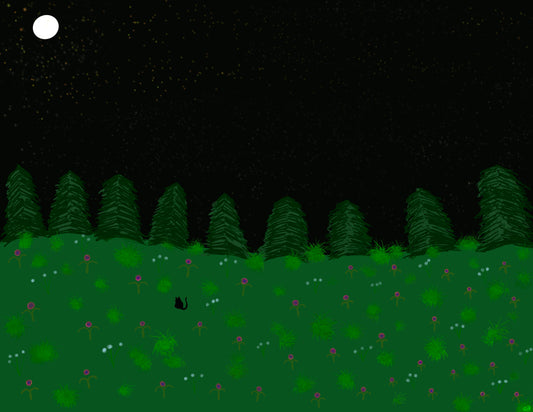 Moonlit Familiar Meadow | Magical Forest Art Print (8.5 x 11)