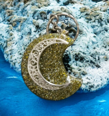 Glitter Crescent Moon Keychain