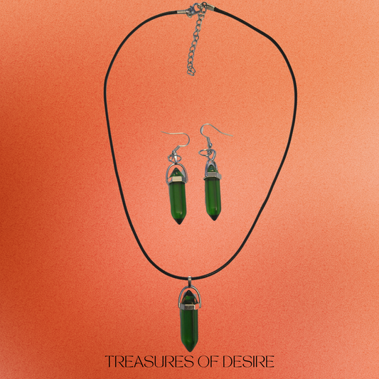 Green Quartz Crystal Necklace and Earing Set