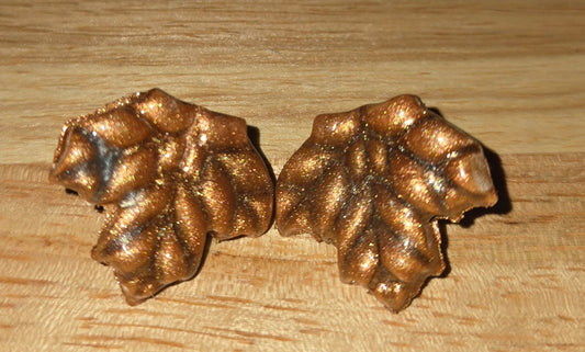 Honeyed Copper Whisper Earrings  Shimmering Polymer Clay Maple Leaf Studs