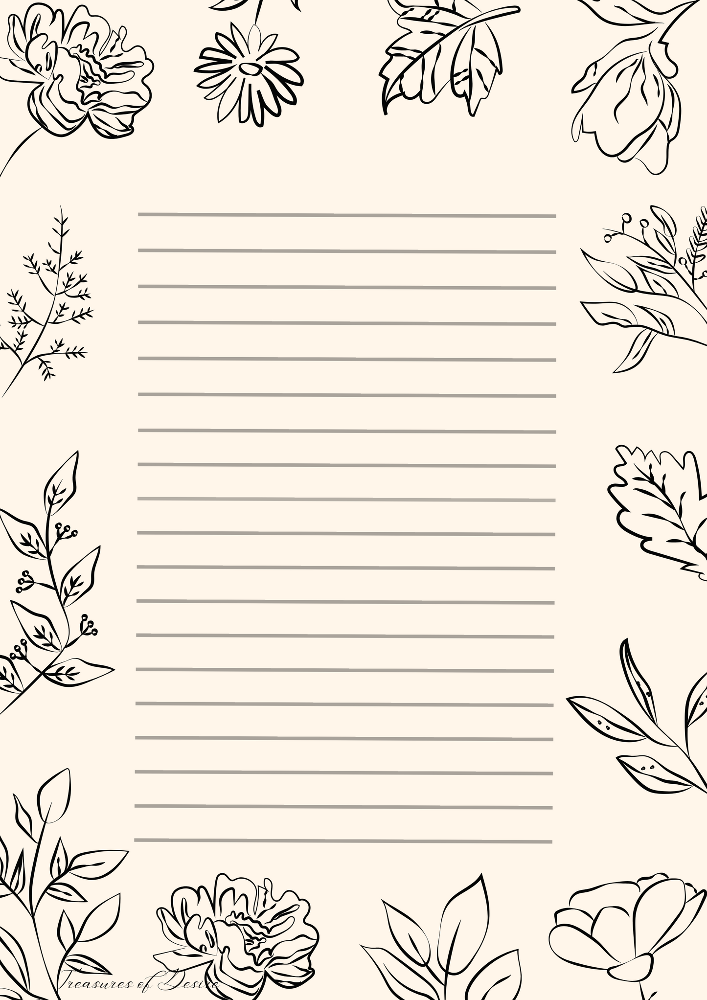 Simple Flower Stationary Set Digital Download