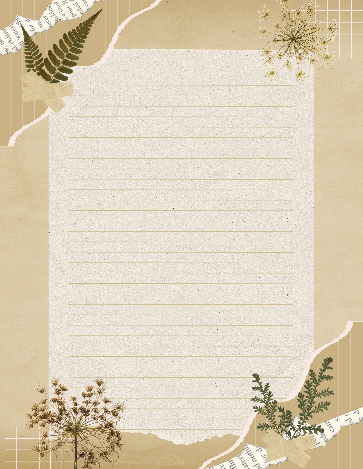 Brown Leafy Stationary Set Digital Download