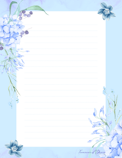 Georgeous Blue Flower Stationary Set Digital Download