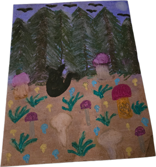 Whispers of the Midnight Forest | Original 8×10 Oil Pastel Wildlife Art
