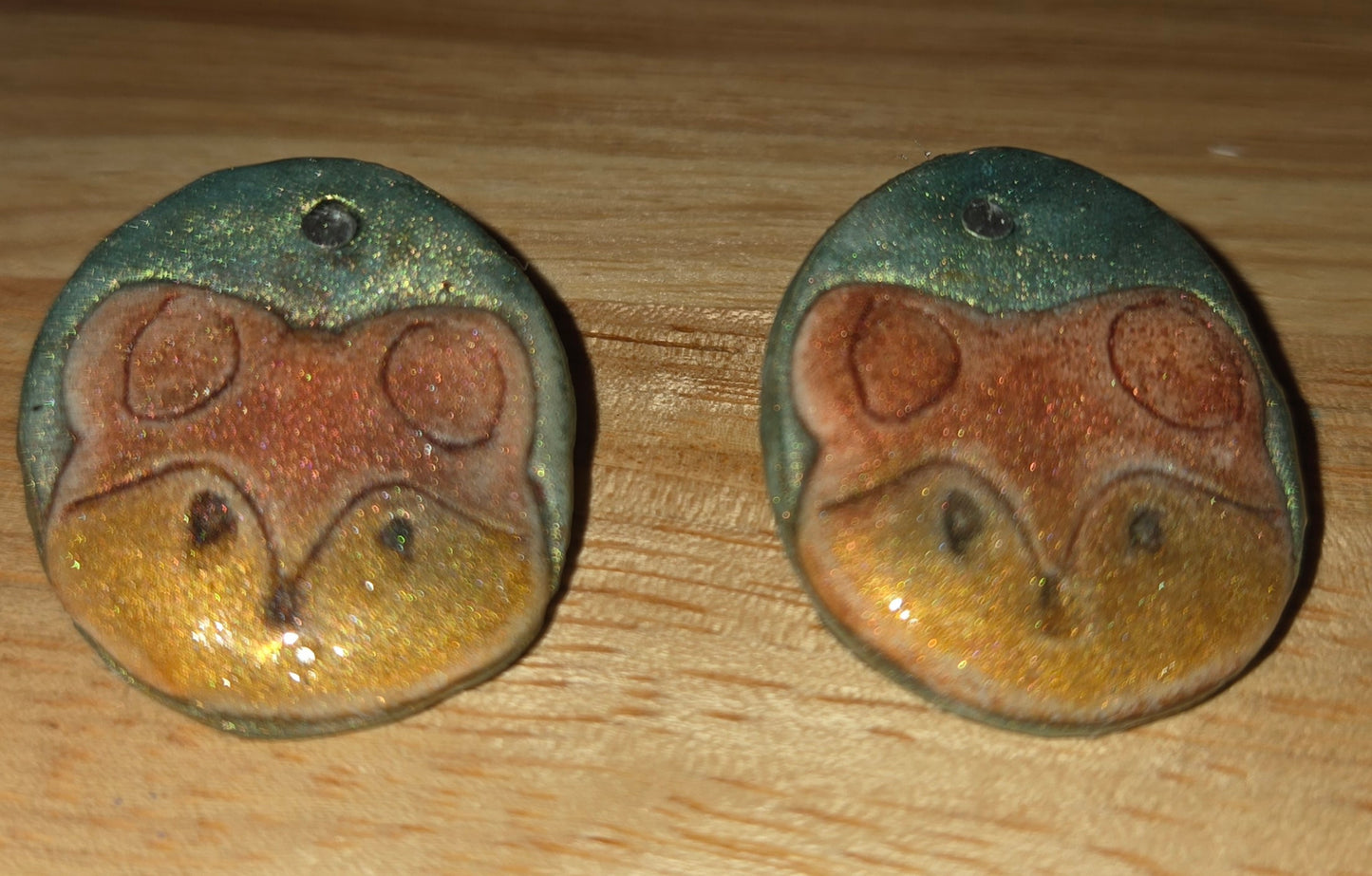 Misty Peaks Red Panda Studs: Shimmering Polymer Clay Earrings