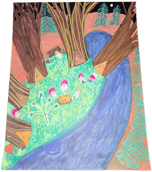 Mycelliim Creatures: Campfire Tales by the Blue River (Original Enchanted Art)