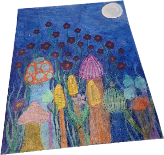 Midnight Undergrowth: Original Moonlit Forest Illustration (8x10 Art)