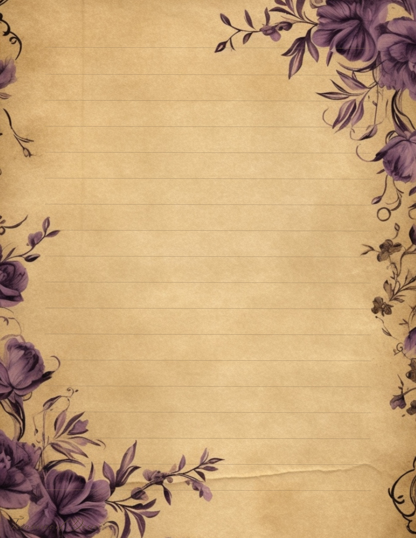 Vintage Purple Rose Stationary Digital Download