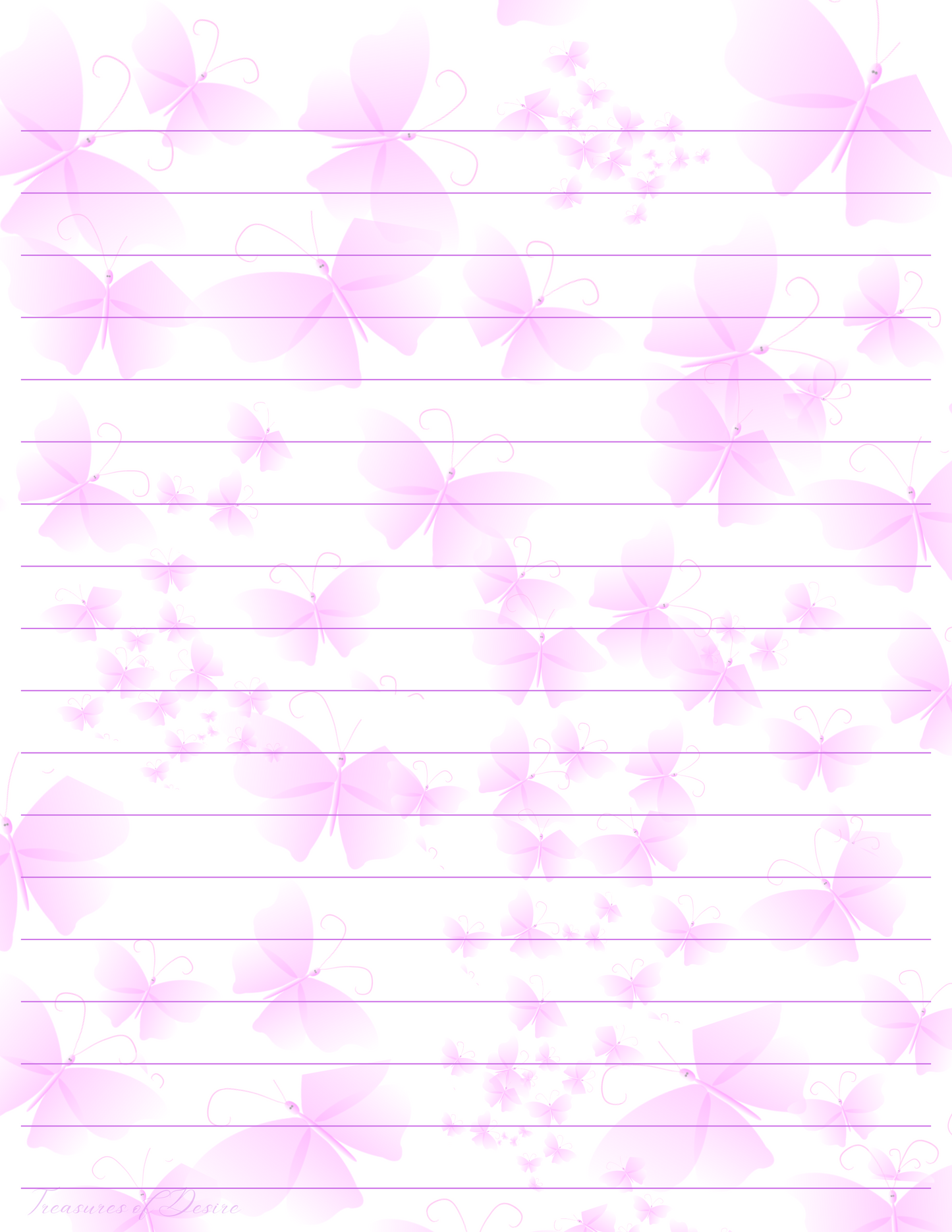 Pink Butterfly Motif Stationary Set Digital Download