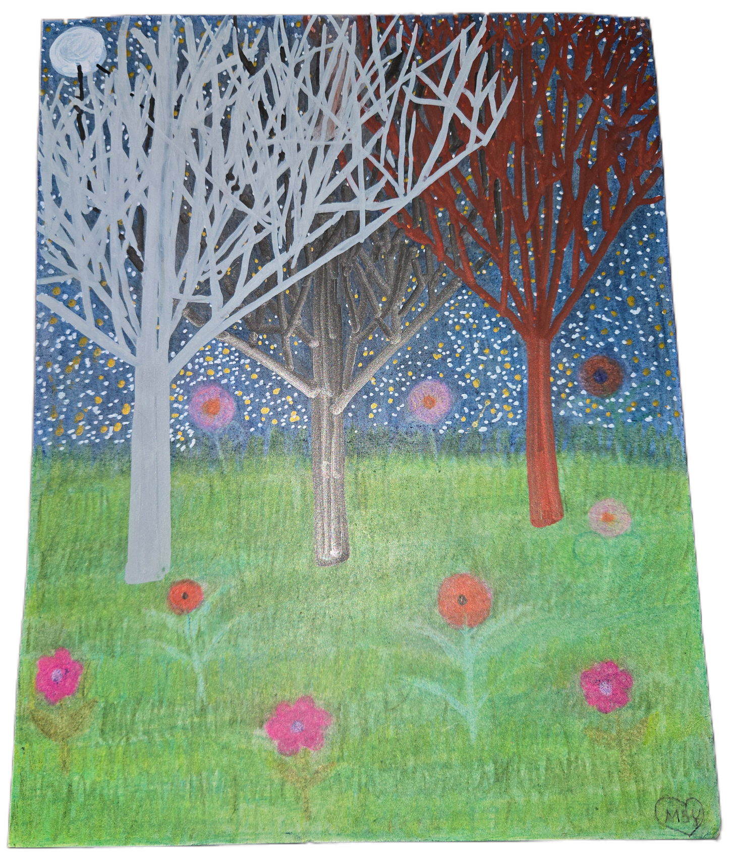 The Triptych of the Twilight Grove – Original Mixed Media Illumination