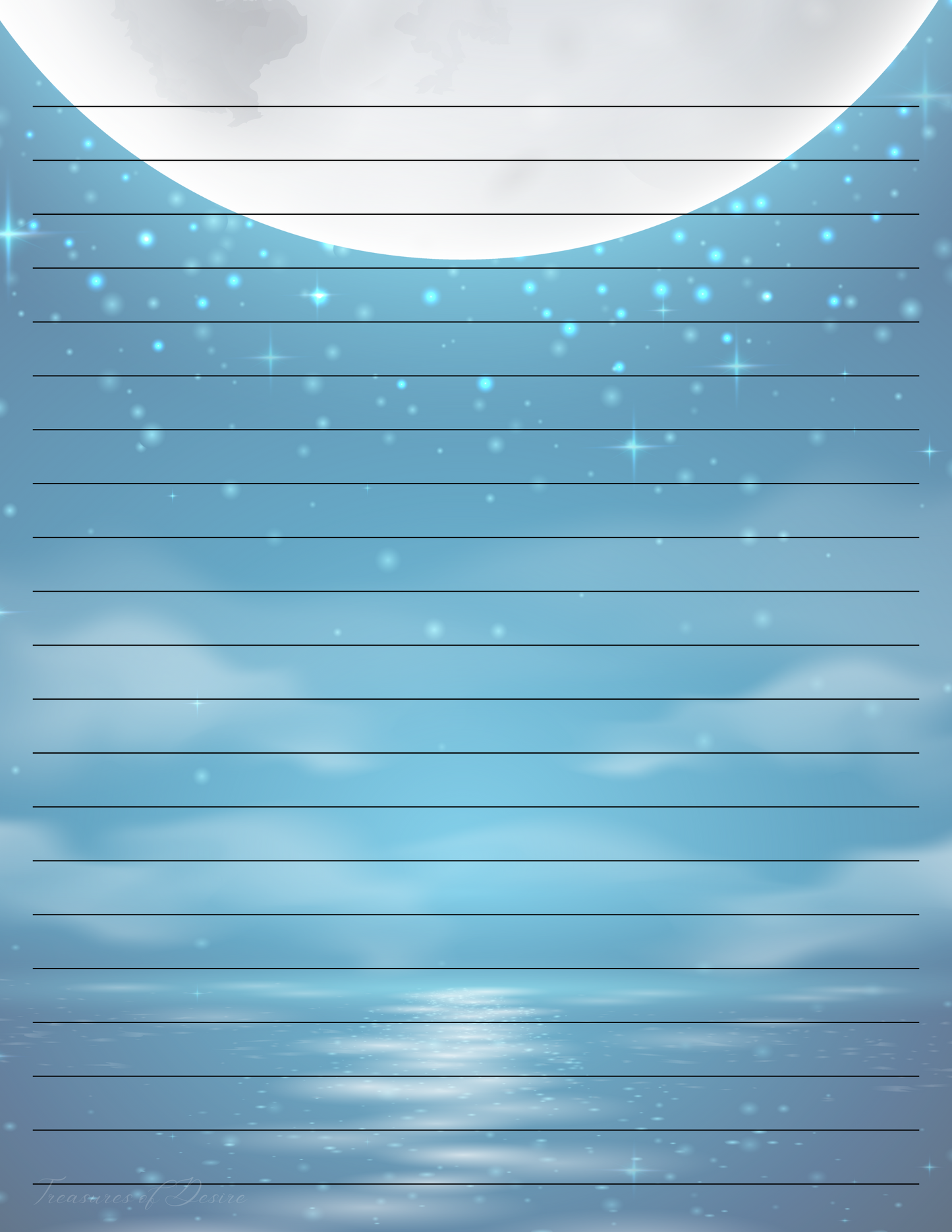 Gloruous Ocean and Moon Stationary Set Digital Download