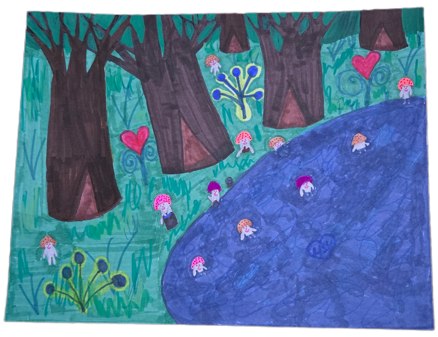 Mycellium Creatures: Swimming and Play on the Blue River (Original Enchanted Art)