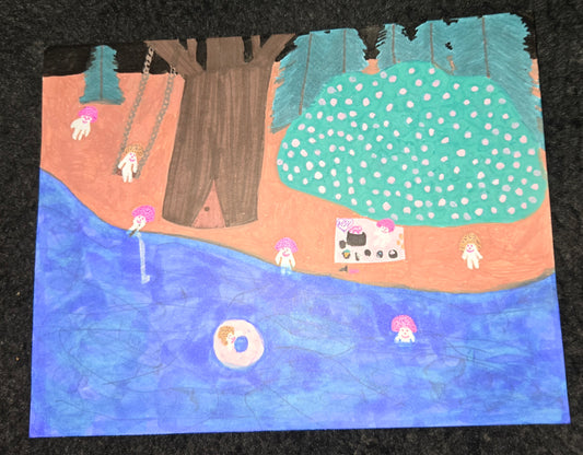 Mycelium Creatures: Berry Bush Swing and Picnic (Original Magical Art)